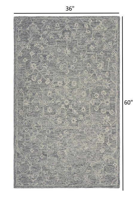 3' x 5' Gray Floral Finesse Area Rug