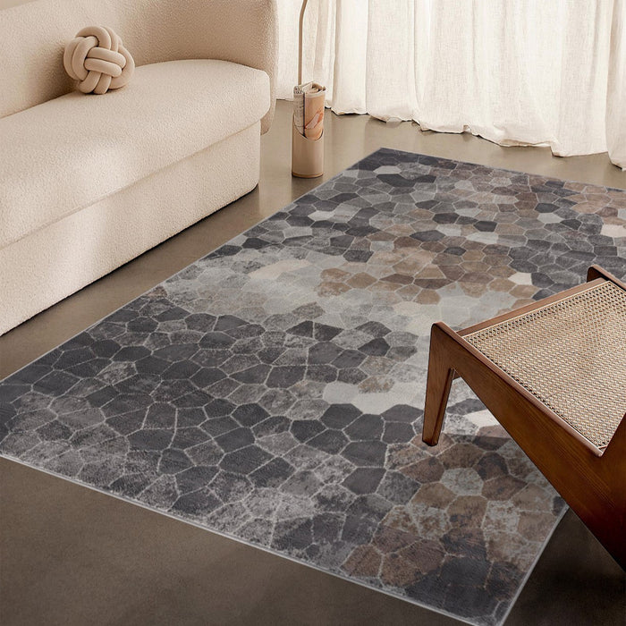 2' X 3' Beige Cobblestone Pattern Scatter Rug