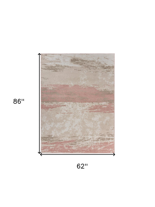 5' X 7' Ivory Beige and Blush Abstract Area Rug