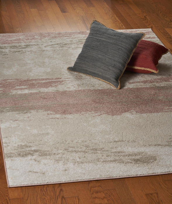 5' X 7' Ivory Beige and Blush Abstract Area Rug