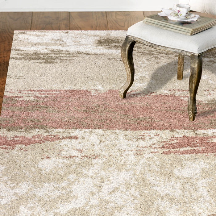 5' X 7' Ivory Beige and Blush Abstract Area Rug