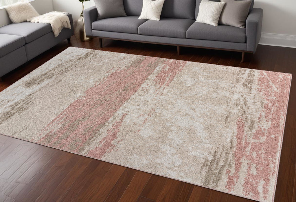 5' X 7' Ivory Beige and Blush Abstract Area Rug