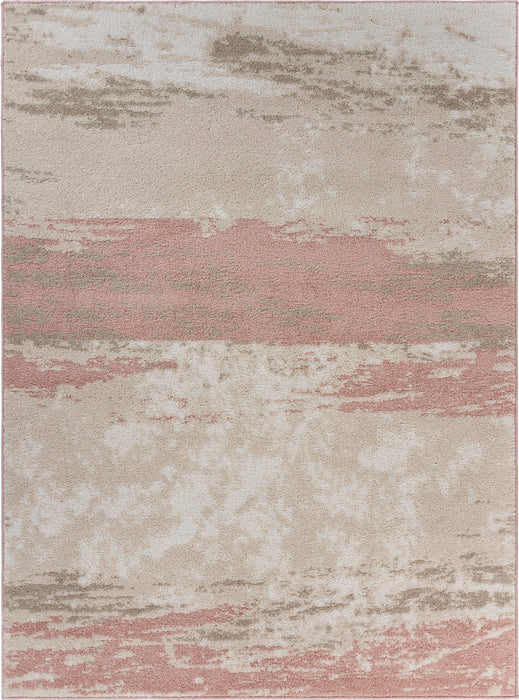 5' X 7' Ivory Beige and Blush Abstract Area Rug