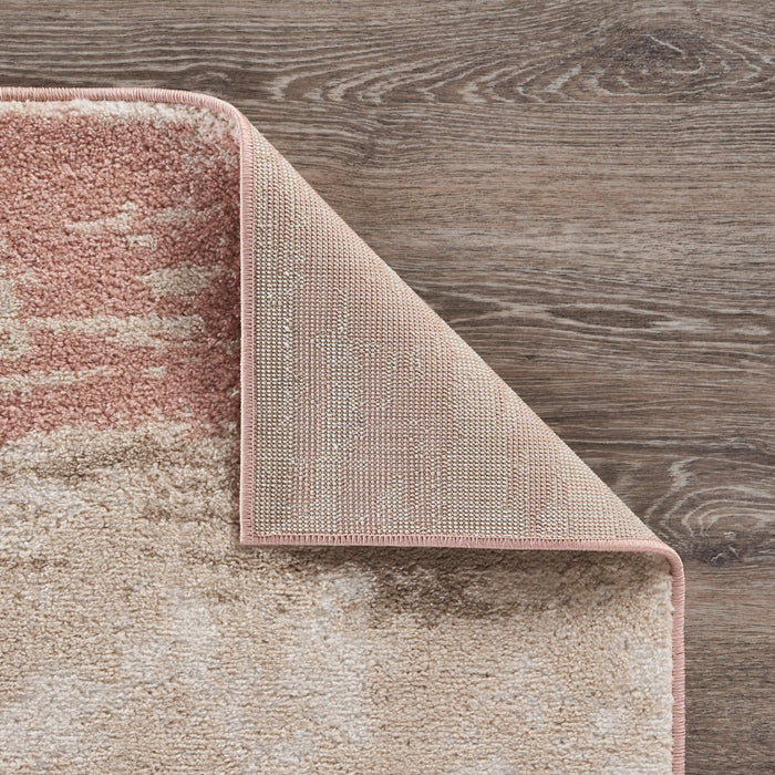 5' X 7' Ivory Beige and Blush Abstract Area Rug