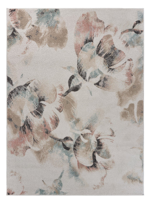 5' X 7' Ivory Soft Floral Artwork Area Rug