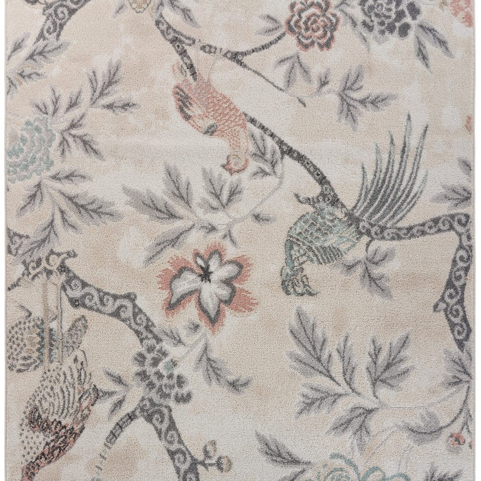 5' X 7' Soft Beige Birds and Trees Area Rug