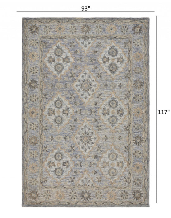 8' X 10' Blue and Tan Traditional Area Rug