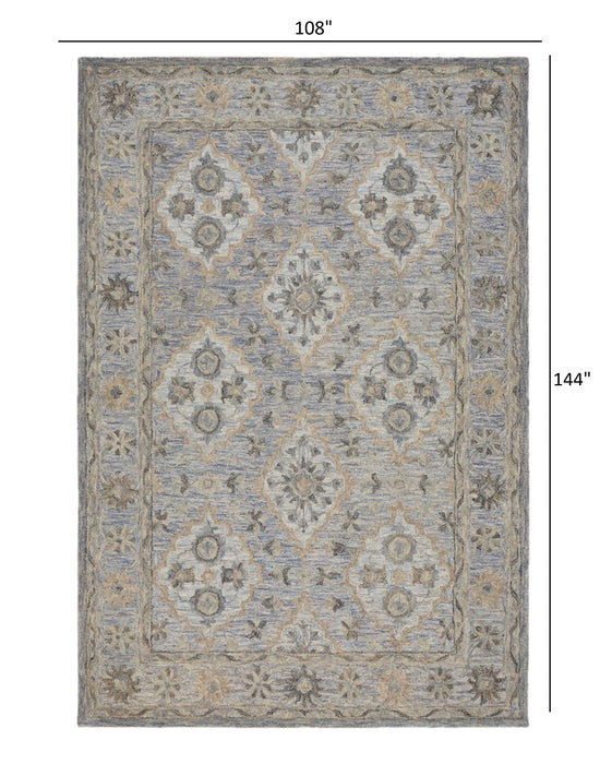 8' X 10' Blue and Tan Traditional Area Rug