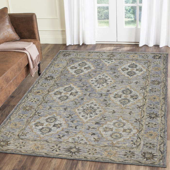 8' X 10' Blue and Tan Traditional Area Rug