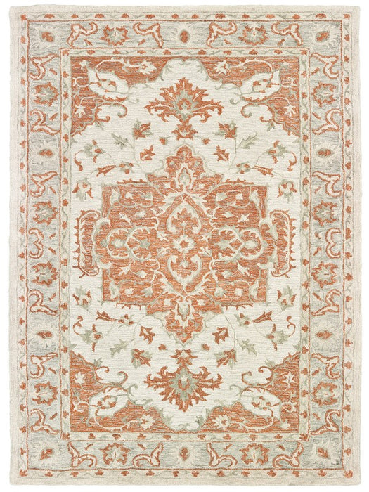 5' X 8' Orange and Ivory Medallion Area Rug