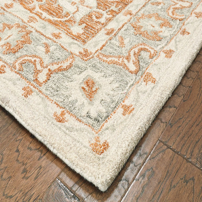 5' X 8' Orange and Ivory Medallion Area Rug