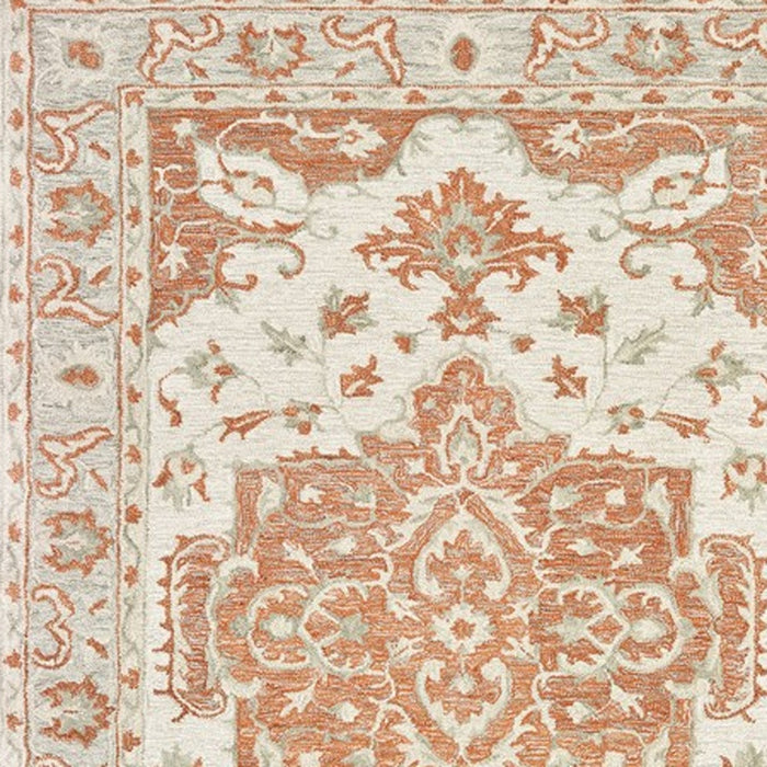 5' X 8' Orange and Ivory Medallion Area Rug