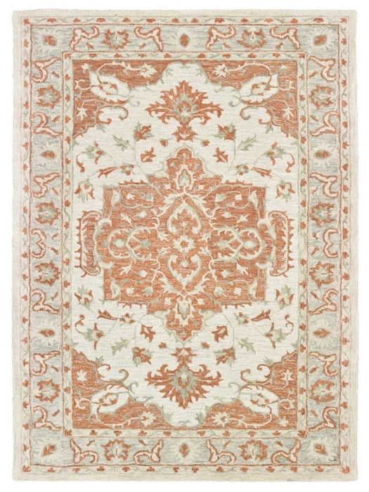 5' X 8' Orange and Ivory Medallion Area Rug