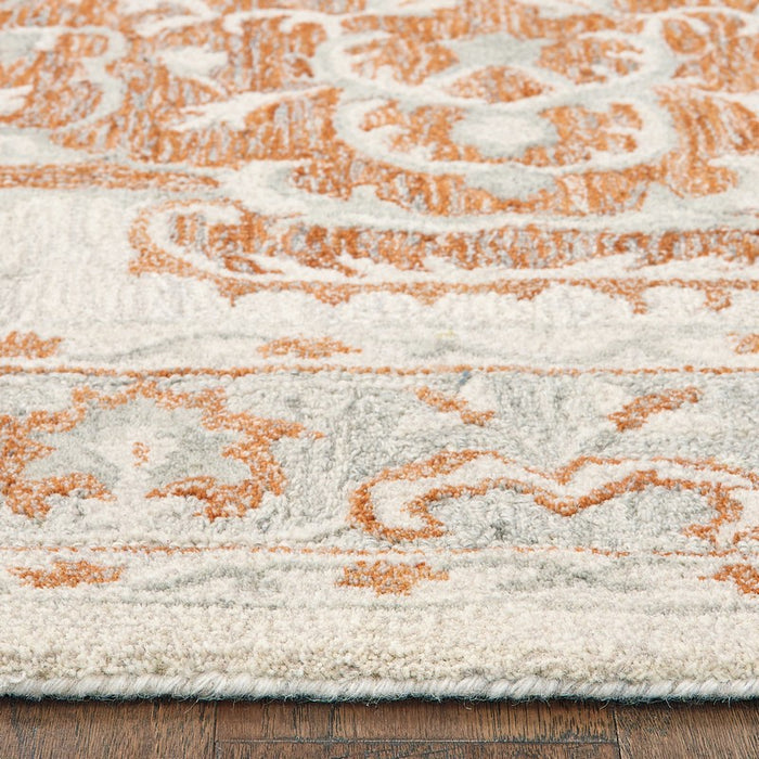 5' X 8' Orange and Ivory Medallion Area Rug