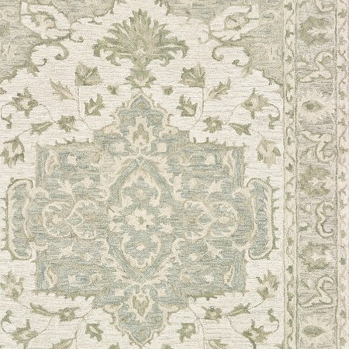 5' X 8' Green and Cream Medallion Area Rug