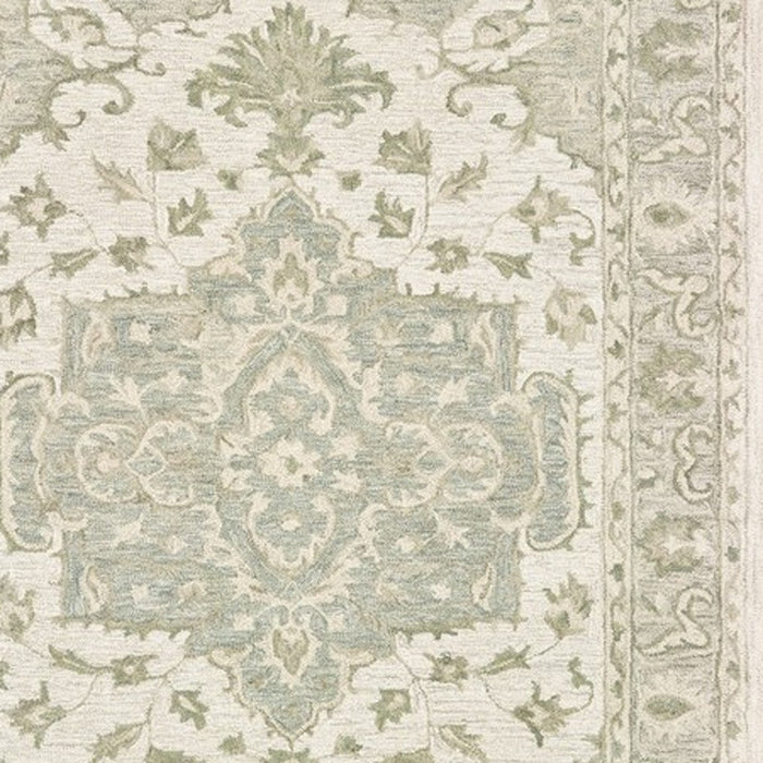 5' X 8' Green and Cream Medallion Area Rug