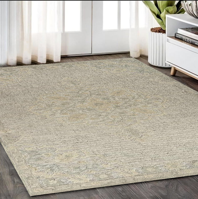 5' X 8' Beige Wool Handmade Area Rug