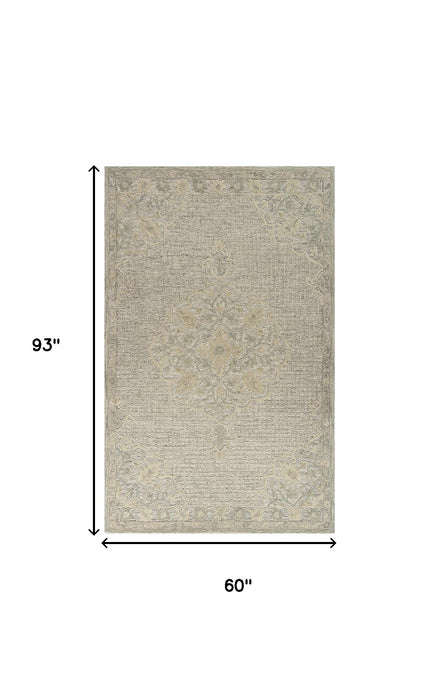 5' X 8' Beige Wool Handmade Area Rug