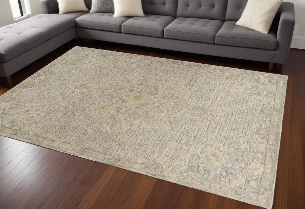 5' X 8' Beige Wool Handmade Area Rug