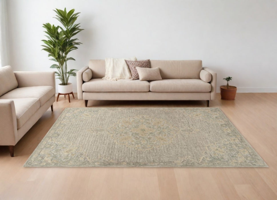 5' X 8' Beige Wool Handmade Area Rug