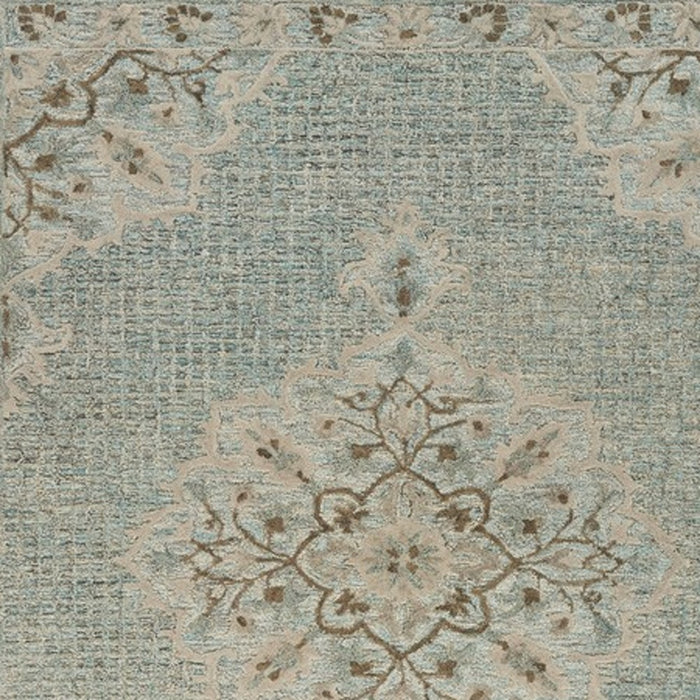 5' X 8' Blue Wool Floral Medallion Hand Tufted Area Rug