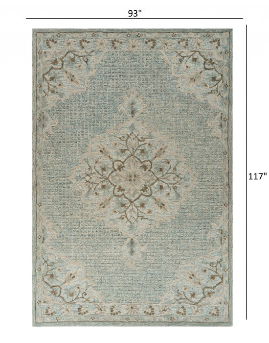 5' X 8' Blue Wool Floral Medallion Hand Tufted Area Rug