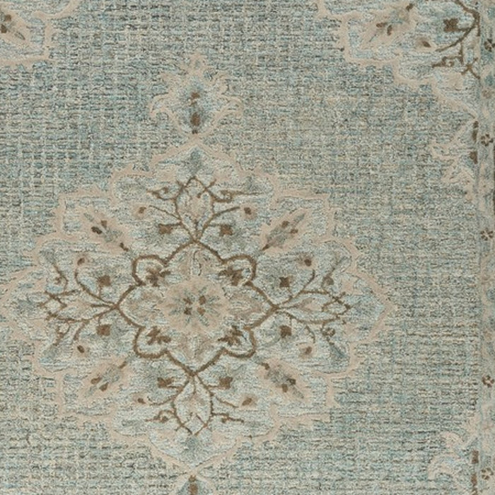 5' X 8' Blue Wool Floral Medallion Hand Tufted Area Rug