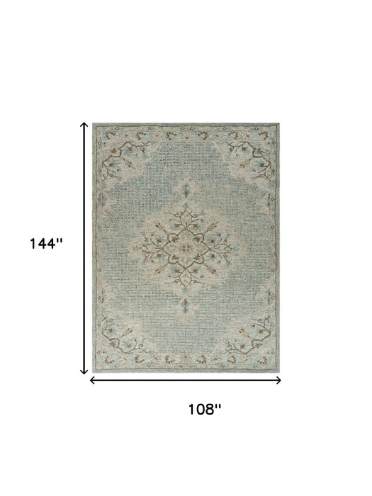 5' X 8' Blue Wool Floral Medallion Hand Tufted Area Rug