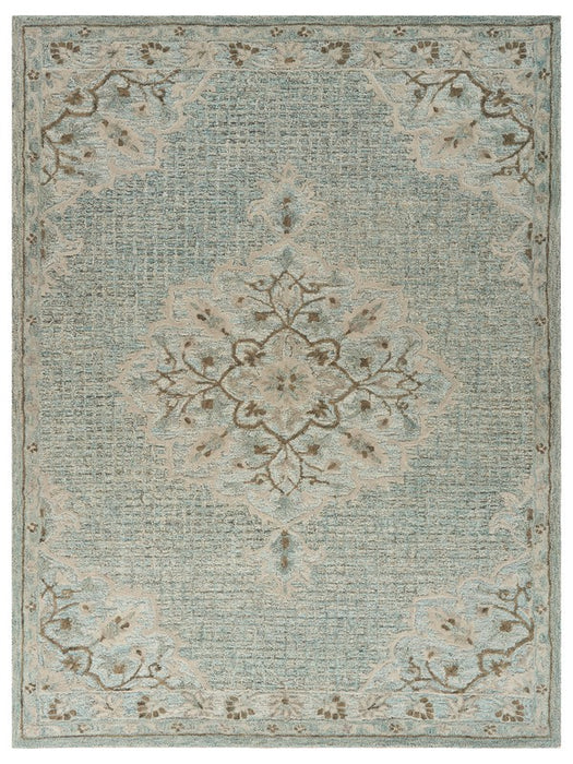 5' X 8' Blue Wool Floral Medallion Hand Tufted Area Rug