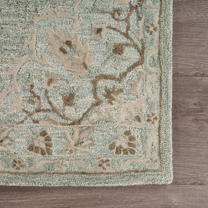 5' X 8' Blue Wool Floral Medallion Hand Tufted Area Rug