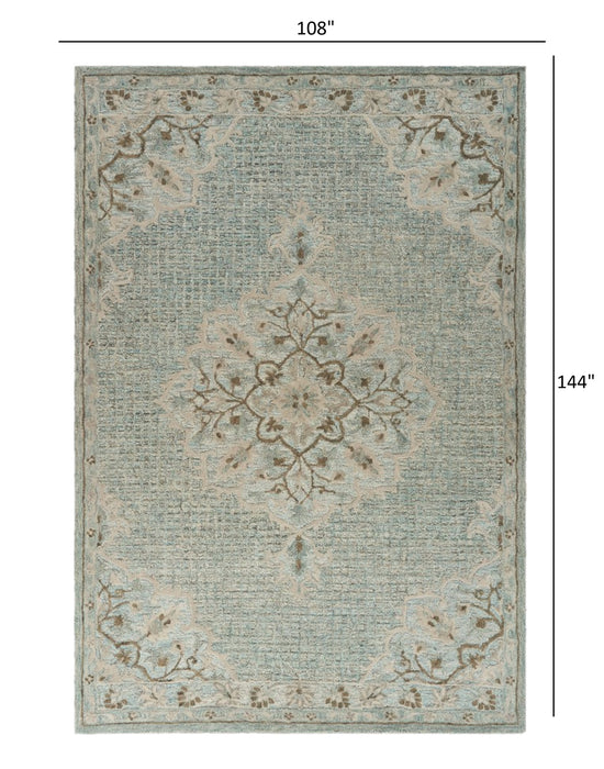 5' X 8' Blue Wool Floral Medallion Hand Tufted Area Rug