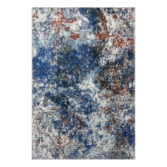 5' X 8' Blue and White Abstract Ocean Area Rug