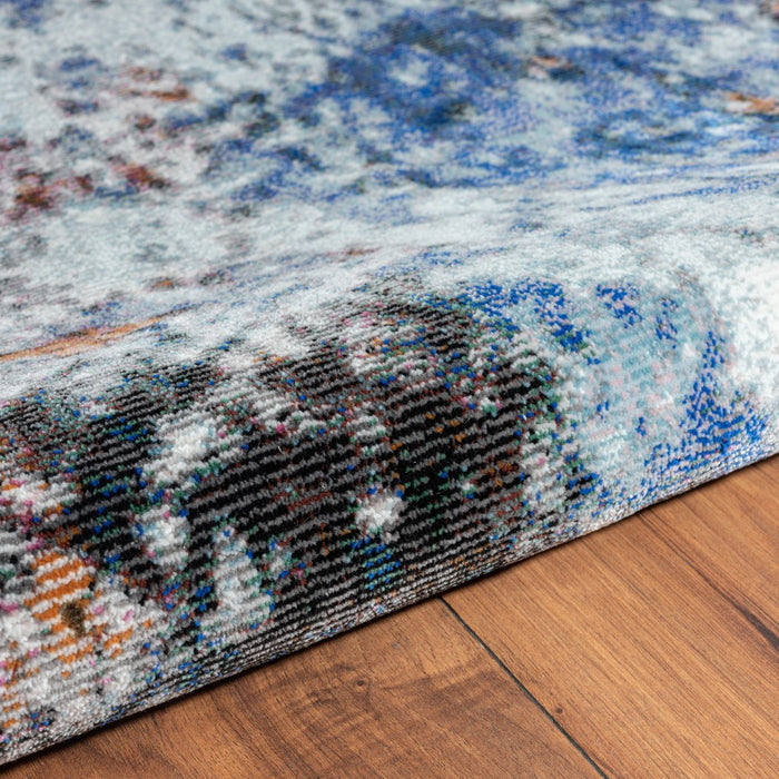 5' X 8' Blue and White Abstract Ocean Area Rug