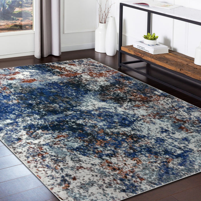 5' X 8' Blue and White Abstract Ocean Area Rug