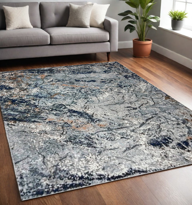 5' X 8' Navy and Gray Abstract Ice Area Rug