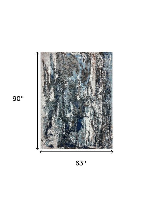 5' X 8' Shades of Blue and Gray Abstract Marble Area Rug