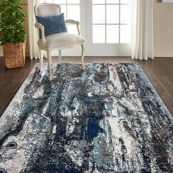 5' X 8' Shades of Blue and Gray Abstract Marble Area Rug