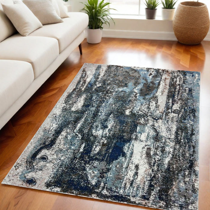 5' X 8' Shades of Blue and Gray Abstract Marble Area Rug