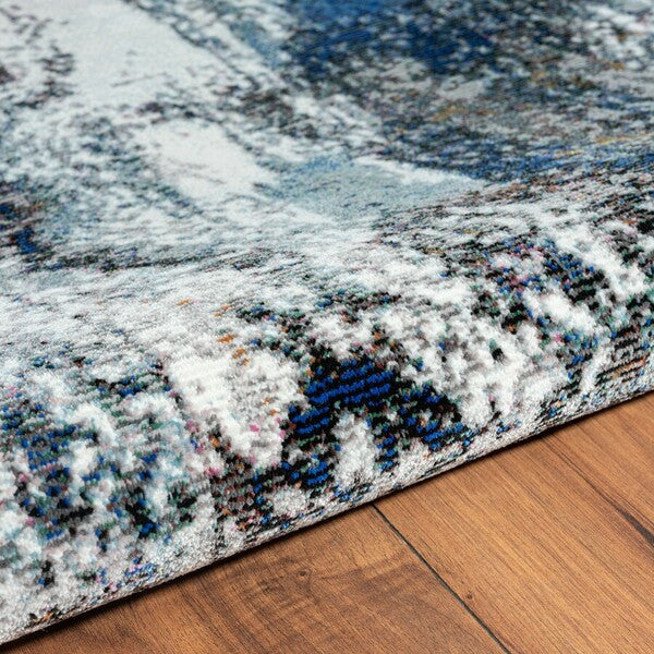 5' X 8' Shades of Blue and Gray Abstract Marble Area Rug