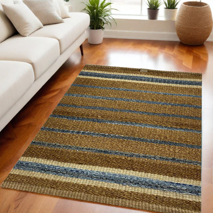 5' X 7' Tan and Ivory Hand Woven Area Rug