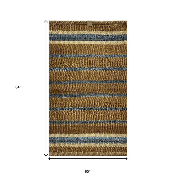 5' X 7' Tan and Ivory Hand Woven Area Rug