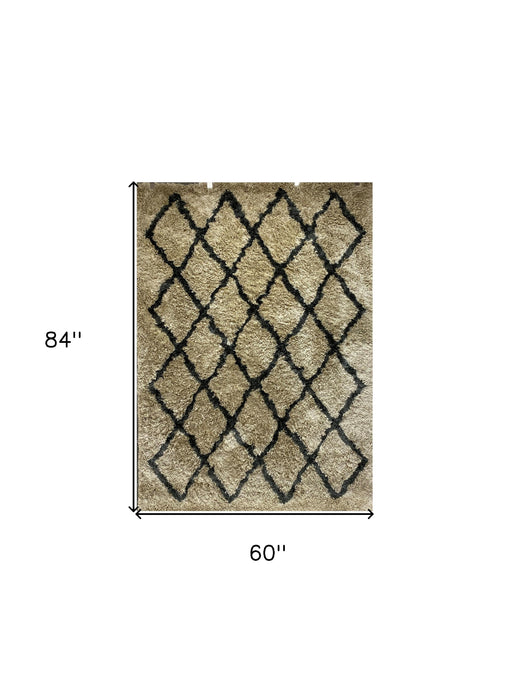 5' X 7' Cream and Black Lattice Area Rug