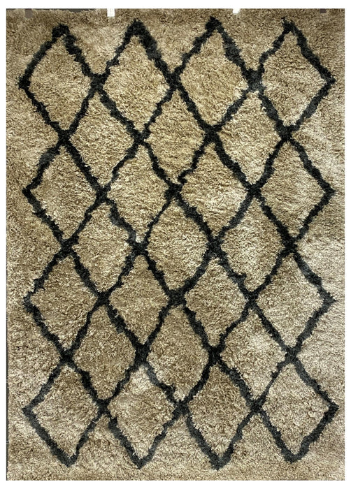 5' X 7' Cream and Black Lattice Area Rug