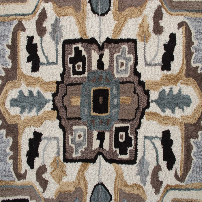 7' Gray and Beige Medallion Area Rug