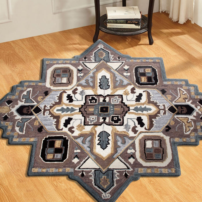 7' Gray and Beige Medallion Area Rug