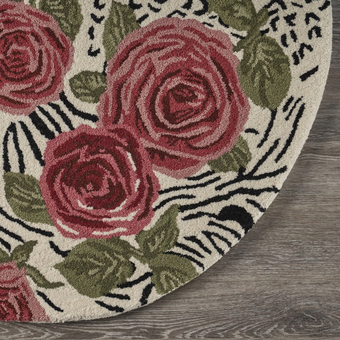 4' Round Red Rose Bed Area Rug