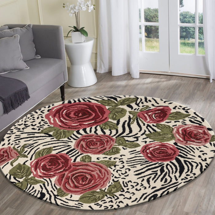 4' Round Red Rose Bed Area Rug