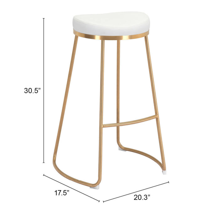 Set of Two 31" White And Gold Steel Backless Bar Height Bar Chairs