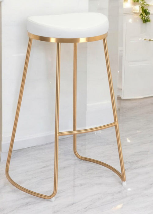 Set of Two 31" White And Gold Steel Backless Bar Height Bar Chairs