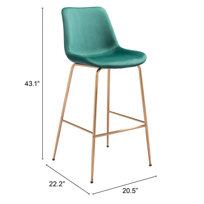 31" Green And Copper Steel Low Back Bar Height Bar Chair